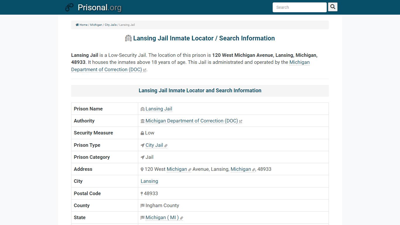 Lansing Jail-Inmate Locator/Search Info, Phone, Fax, Email ...